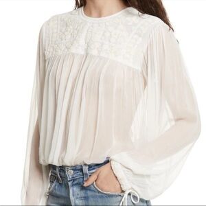 Free People Embroidered Peasant Blouse Cottagecore Medium